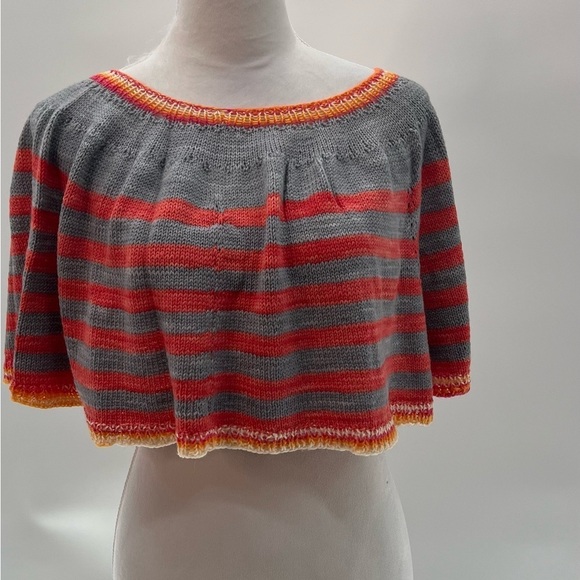 Striped Gray and Red Women's Shawl Sweater - Picture 2 of 5